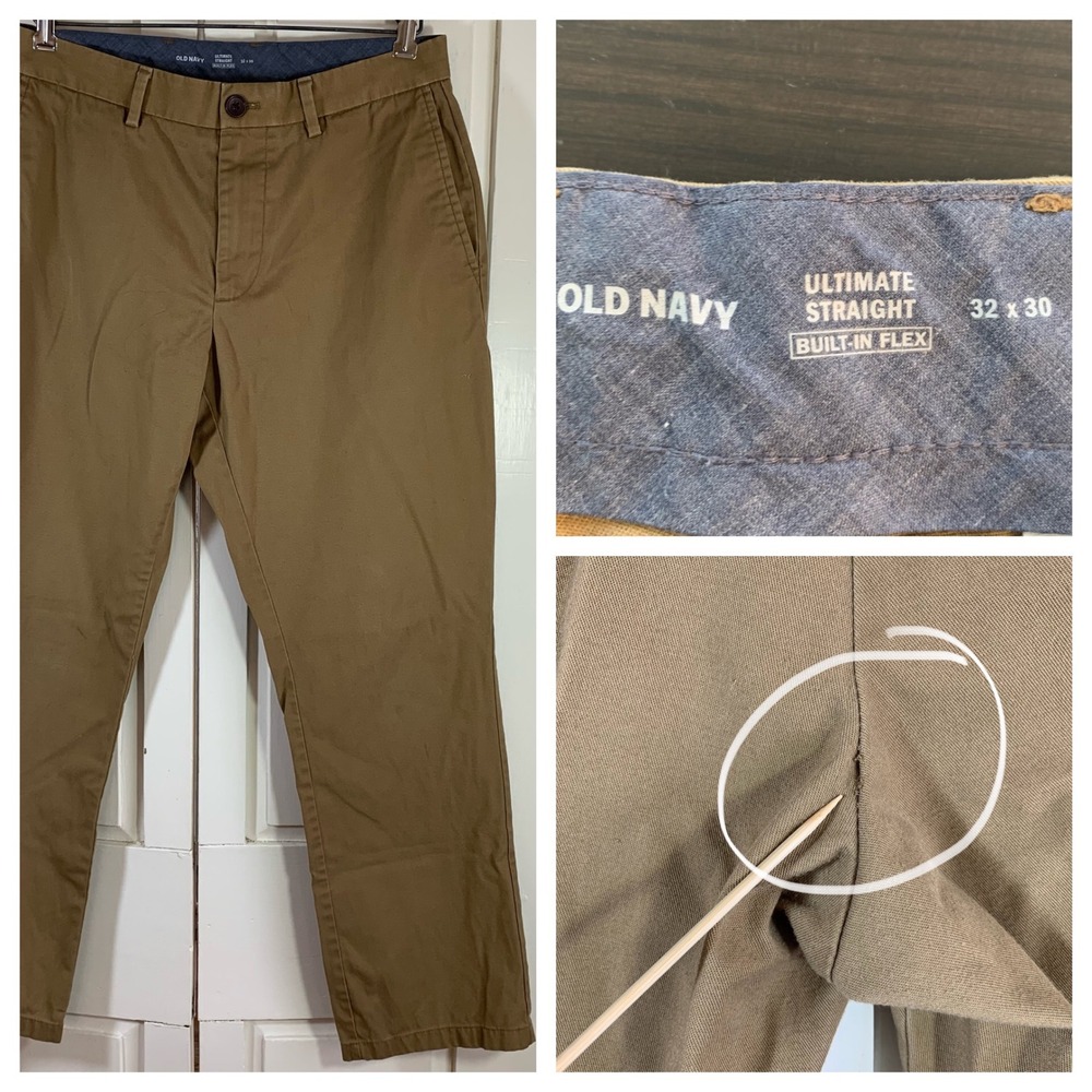 Old Navy Ultimate Straight Built-In Flex‎ Khaki Chino Pants Mens 32x30 FLAWS